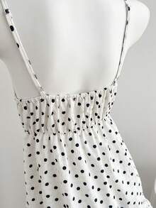 Comfortcana Women's Polka Dot Print Ruffle Hem Front Tie Cami Dress