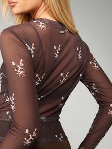 Missguided x Playboy Mesh Long Sleeve Top With Bunny Head Print Pattern For Layering And Evening Wear - Multicolor - View 5