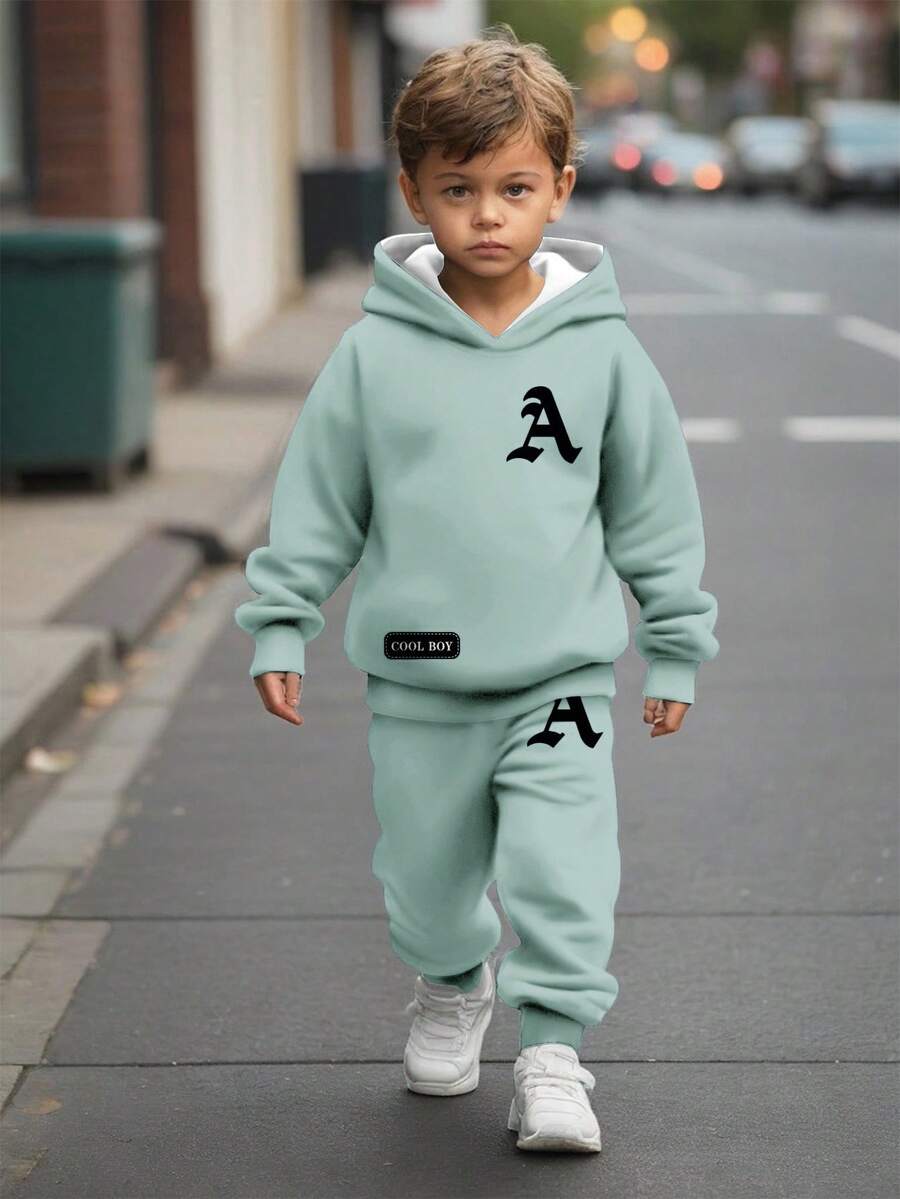 2 件套年轻男童休闲宽松星星印花连帽卫衣，秋冬 - 彩色 - 查看 1