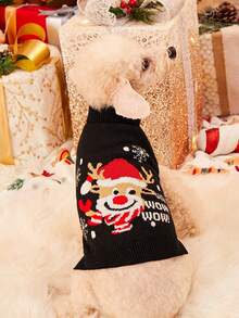 PETSIN 1 件圣诞宠物猫狗通用绿色钻石网格麋鹿雪花可爱图案提花针织弹力舒适狗圣诞毛衣 - 彩色 - 查看 2