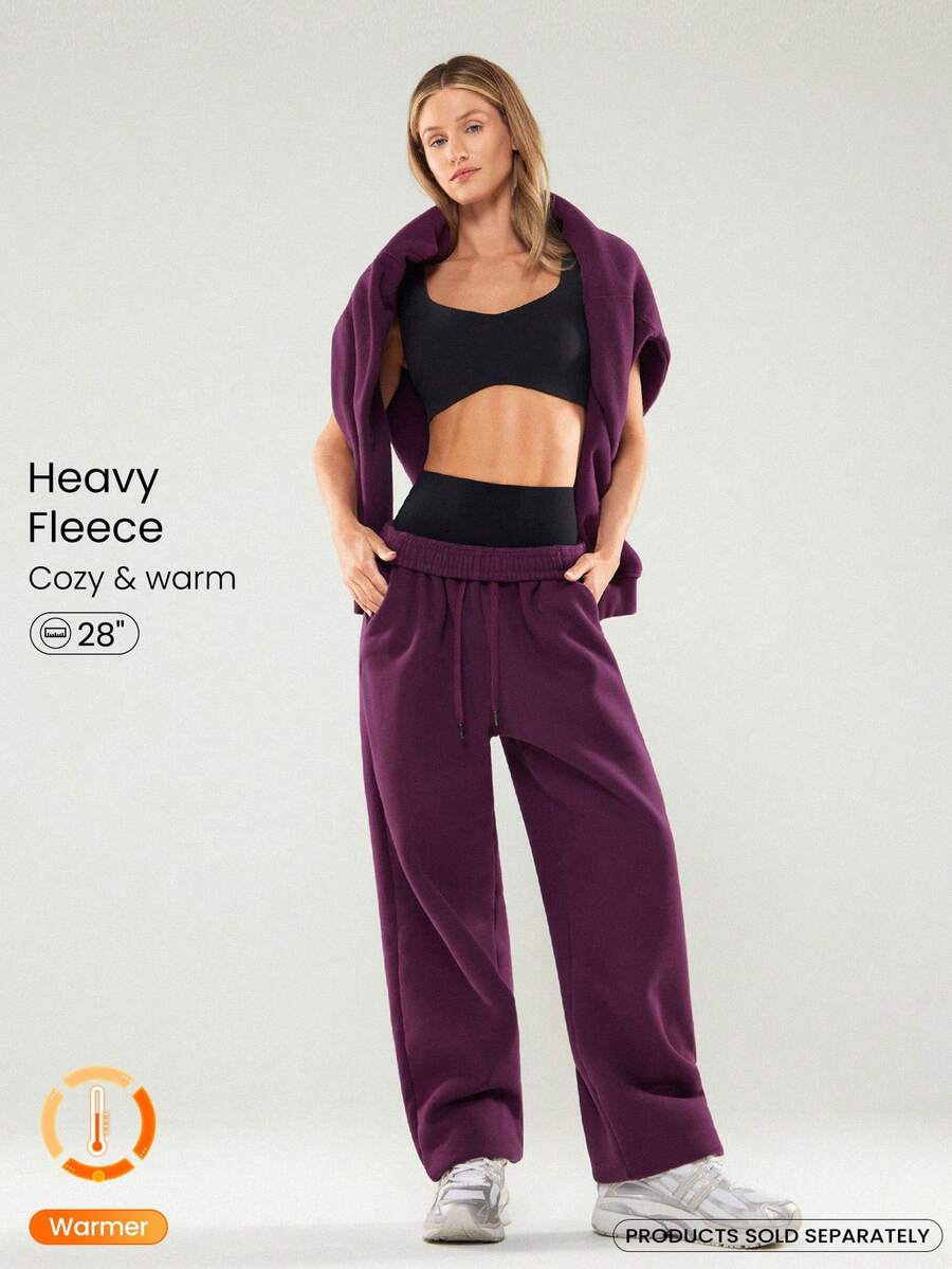 GLOWMODE Quần jogger cơ bản dáng rộng, chất liệu nỉ dày dặn, có dây rút điều chỉnh eo, túi hai bên, thích hợp mặc hàng ngày, giữ ấm mùa đông. - Cola anh đào - Xem 1