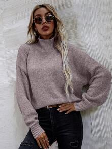 EMERY ROSE 休闲纯色高领长袖套头衫，秋冬 - 淺灰紫 - 查看 6