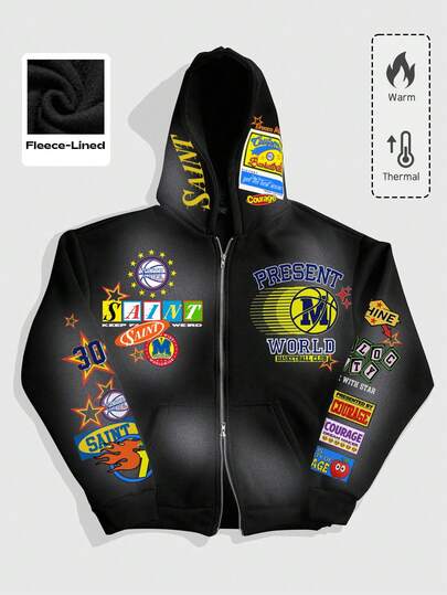 Street Life Sudadera con capucha casual de hombre con estampado de letras y cremallera, otoño/invierno