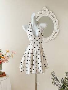 SHEIN MOD Vintage Glamorous Red Floral Jacquard Shiny Dress With Draped Neck – Retro 70s, Y2K, Date, Party, Court, Festive, Birthday & Prom Wear,Retro Outfit For Women - Apricot - View 2