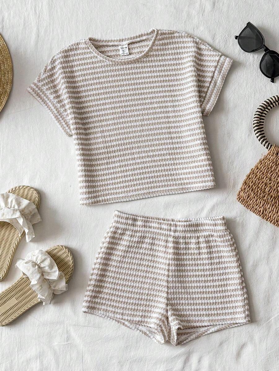 Travachic KIDS 青少年女孩夏季休闲度假橙色荷叶边吊带背心套装 - 橘色 - 查看 1