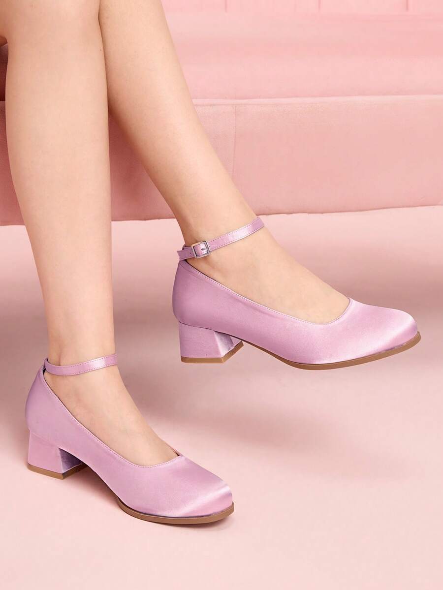 CUCCOO DOLLMOD Round Toe Chunky Heel Solid Color Elegant Retro Hollow-Out Women High Heels For Christmas - Pink - View 1