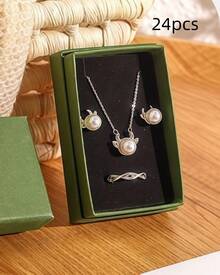 1/5/6/12/24个简约高端珠宝包装盒，适用于耳环、戒指、项链和吊坠，是节日礼品包装、珠宝店和收纳的理想之选。 - 綠色 - 查看 5