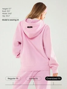 GLOWMODE Áo khoác nỉ dày dặn dáng rộng có túi bên hông, giữ ấm tốt cho mùa đông. - Màu hồng Bubblegum - Xem 3