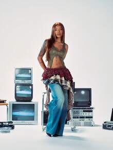 SHEIN x Ludmilla SHEIN ICON Letter Graphic Split Hem Summer Green Tank Top