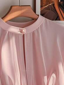 Franclia Đầm midi hở eo đính nút ngọc trai thanh lịch giản dị, viền bèo nhún phía trước, mùa hè mới, màu mơ - Bụi hồng - Xem 4