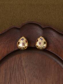 Glisma 18K镀金女士耳环套装，西式珠宝，复古风格，宝石镶嵌，适合秋冬季节，送给妈妈/女士/女孩/母亲，高端品质，性感/优雅，适合夏季/海滩/舞会等场合，多层设计，宝石镶嵌，串珠/水晶点缀，魅力十足/粗犷风格 - 金色 - 查看 3