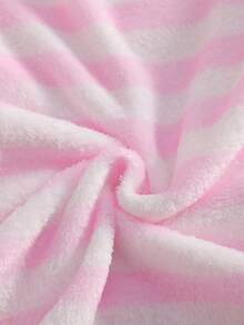 Teen Girl Pink Striped Casual Plush Soft Fabric Long Sleeve Top And Pants Loungewear Set