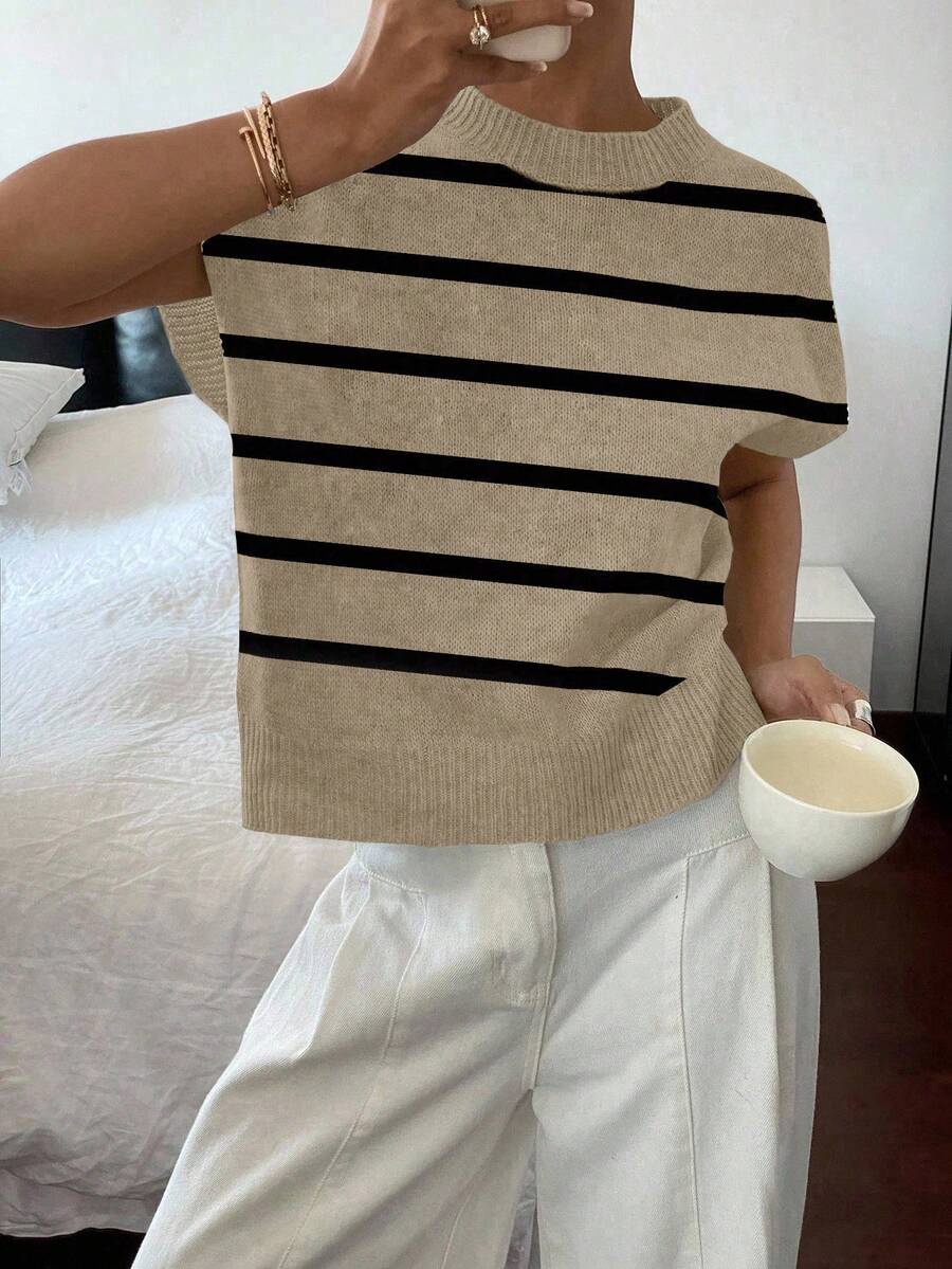 Siren Gaze 女式休闲条纹短袖针织上衣 - 彩色 - 查看 1