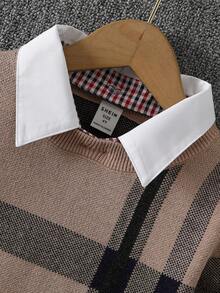 SHEIN Young Boy Striped Long Sleeve Casual Sweater, Autumn/Winter Boys Autumn Winter Sweater Boys Knitwear Boys Sweater Cotton Winter Sweaters For Kids Boys Clothes Winter - Khaki - View 4