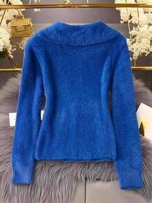 GlowEve Damski kardigan z szerokimi klapami, złotymi guzikami, asymetrycznym dołem, dzianinowy sweter, odpowiedni na wyjścia, spotkania i imprezy jesienią/zimą