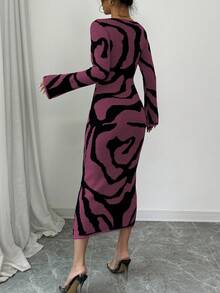 Elenzga Women's Sweater Dress With Flare Sleeves - Purple - View 2