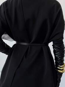 Firerie Women's Casual Elegant Gray Woolen Overcoat (With Belt)/Autumn And Winter Coats/Winter Overcoat For Women/Fall Women/Back To School/Back To School Women/Night Out/Business Casual Woman/Elegant And Intellectual - Black - View 6