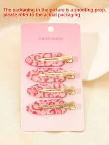 ROMWE Kawaii 4pcs Cute & Stylish Pink Leopard Print Hair Clips For Women, Casual Versatile Side Bangs Clips Suitable For Daily Life And Outdoor Activities - 4Pcs pink leopard print - View 2