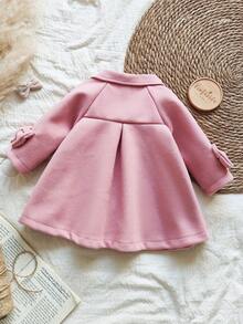 SHEIN Abrigo para bebé niña, abrigo cruzado sencillo, abrigo exterior de unicolor para bebé niña en invierno, abrigo casual para bebé niña, chaqueta estilo princesa - Rosa - Ver 2