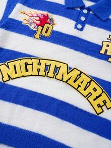 ROMWE MEN Men's Preppy Embroidered Graphic Striped Long Sleeve Sweater, Winter - Blue - View 4