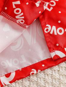 2 Stücke Mädchen Weihnachts Herz & Polka Punkt Muster Satin Pyjama Set, schwer entflammbar, Langarm Oberteil und Hose, elegante rote Serie - Rot - Übersicht 4