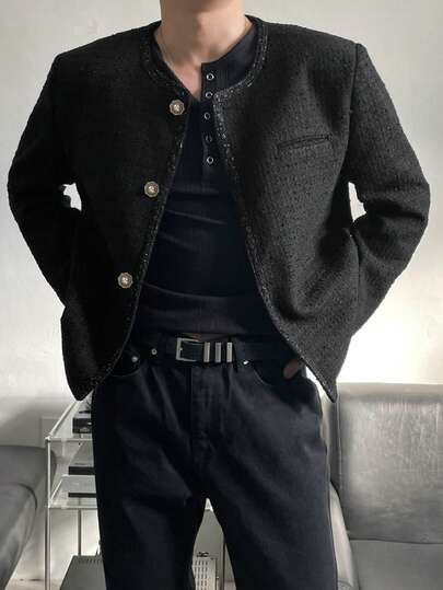 DAZY Men's Solid Color Textured Fabric Short Jacket, Autumn/Winter