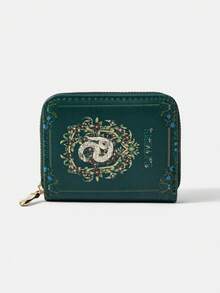 HARRY POTTER X SHEIN 1Pc Leaf Wreath Snake Design Minimalist Style Zip Coin Wallet, Suitable For Women. - Multicolor - View 4