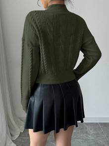 Elenzga 法式蝴蝶结柔软蓬松麻花针织甜美女士长袖套头毛衣，冬季 - 軍綠色 - 查看 2