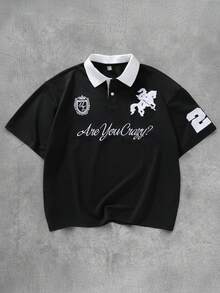 PAVTROS قميص بولو كاجوال مريح وأنيق للرجال مطرز بأكمام قصيرة