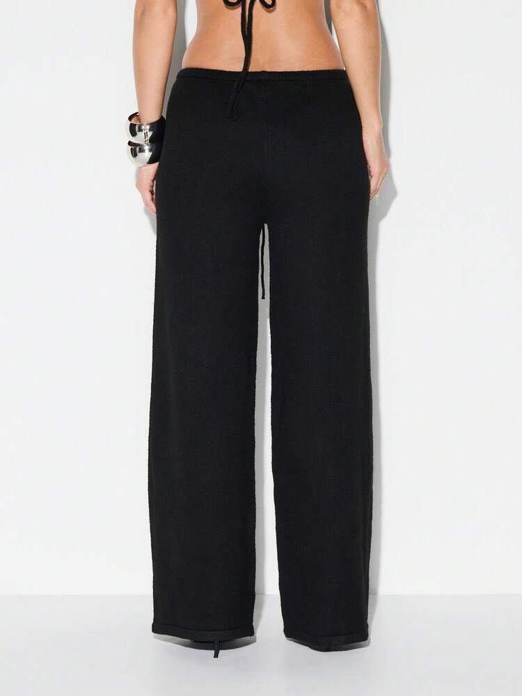 KIZN Knitted Wide Leg Palazzo Pants With Drawstring