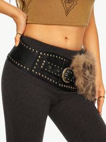 ROMWE Goth 1 Stück Damen Braun Leopard Muster Flauschiger dekorativer Western Stil Gürtel & Kleid Accessoire, vielseitig für den täglichen Gebrauch - Schwarzer Leopardenmuster - Übersicht 4