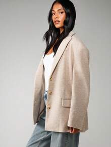 MISSGUIDED Women Wool Blend Boxy Blazer With Lapel Collar And Button Closure For Office Professional Wear - Apricot - View 4