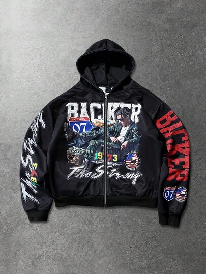 Street Life Felpa con cappuccio da uomo con stampa grafica da strada, adatta per uso quotidiano, autunno/inverno