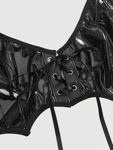 ROMWE Áo ngực hở vai hở vai kiểu Gothic Punk PU gợi cảm cho nữ - màu đen - Xem 3