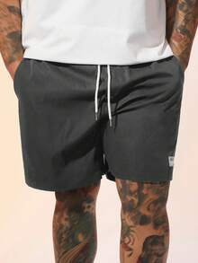 EASEVO Quần short ống đứng thường ngày họa tiết chữ cái cỡ lớn có dây rút, túi eo cho nam - Xám - Xem 4