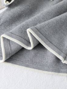 Vestido de suéter de manga larga con cuello con volantes y cuerda trenzada para niñas bebés, cómodo para otoño/invierno, color albaricoque, de moda y versátil para uso diario, en casa, al aire libre, viajes - Gris - Ver 8