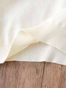 SHEIN Ensemble casual pour jeune fille avec pull à col rond à manches longues avec décor papillon et jupe plissée en tricot, automne/hiver - Blanc - Voir 7