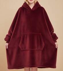 Maxi cobija bata de felpa con gorro para invierno tallas XL-2XL con forro interior blanco - Granate - Ver 2