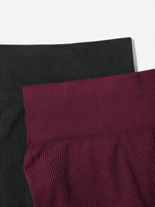 Easithlete 2 条装女式罗纹紧身裤 - 高腰收腹提臀修身瑜伽裤，适合健身、运动跑步、骑行、瑜伽、泡菜球运动、休闲健身紧身裤 - 彩色 - 查看 3