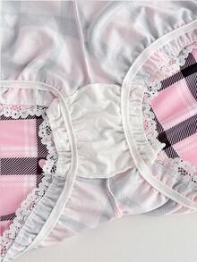 PetitDoll Plus Size Women Cute Heart Striped Lace Bow Series Briefs