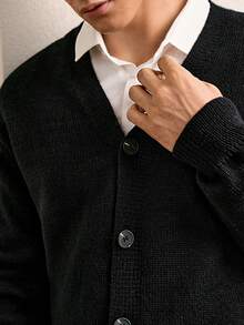 Manfinity Mode Cárdigan casual de un solo abotonado de unicolor para hombres, otoño/invierno