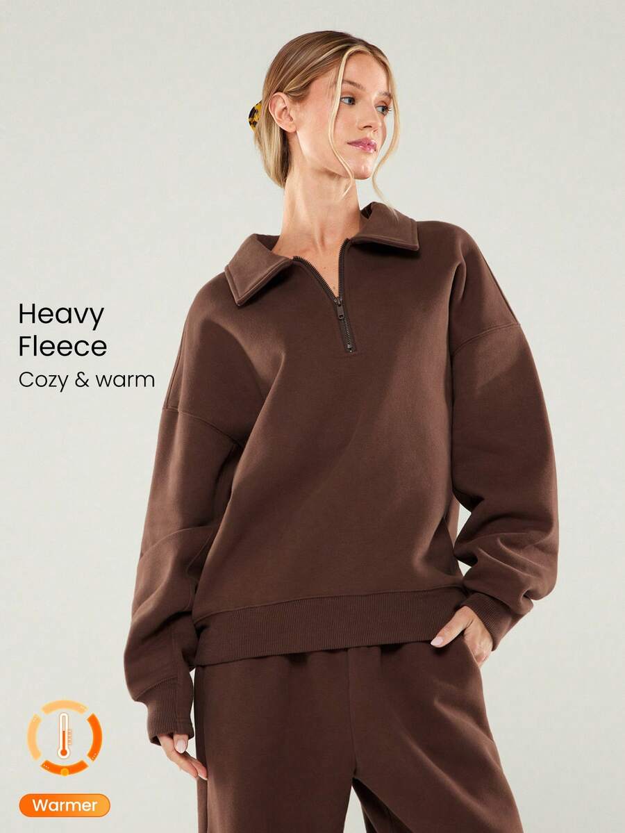 GLOWMODE Heavyweight Fleece Cool Camper Plush Soft Warm Oversized Half-Zip Pullover Sweatshirt Autumn Winter Outdoors Daily Casual Wear - Cinnamoninspiration - View 1