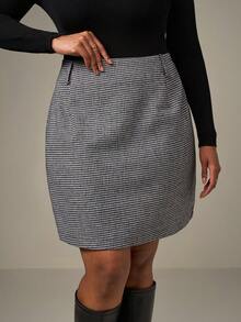 SHEIN Tall CURVE Falda recta con estampado de pata de gallo sin cinturón talla grande