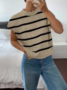 Siren Gaze 女式休闲条纹短袖针织上衣 - 彩色 - 查看 4