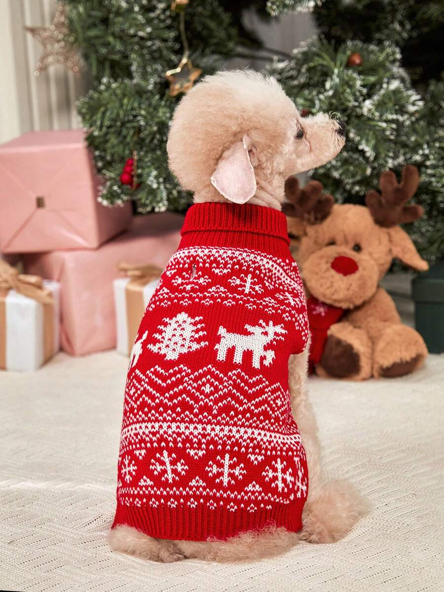 PETSIN 1pc Christmas Pet Cat Dog Universal Green Diamond Grid Elk Snowflake Cute Pattern Jacquard Knitted Elastic Comfortable Dog Christmas Sweater