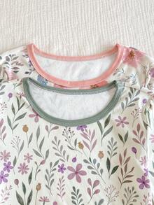 SHEIN 4件套/2套 女童加大码印花休闲舒适打底裤和长袖贴身家居服/睡衣套装 - 彩色 - 查看 8