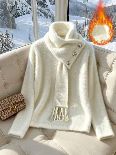 Franclia 新款休闲宽松法式围巾舒适套头毛衣女款秋冬