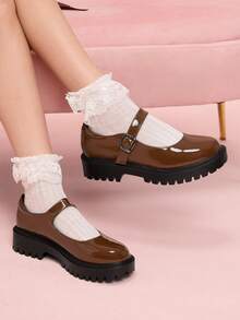 CUCCOO DOLLMOD Damen Loafer mit dicker Sohle, süß & elegant, weich & bequem, Lässig & minimalistisch, süß & preppy Stil, geeignet für Dates, Partys, Nachmittagstee, Ballettschuhe - Kaffeebraun - Übersicht 3