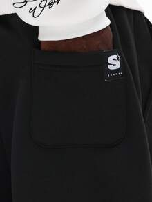 SUMWON 男式超大号连帽衫套装，带有 98 号印花休闲街头两件套服装 - 黑與白 - 查看 7