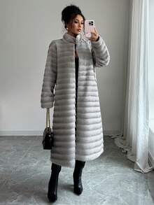 Elenzga Damen Stehkragen Langer Eleganter Mantel